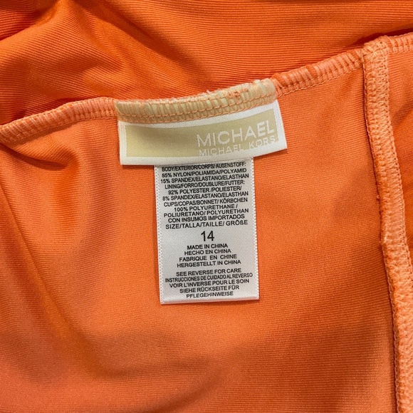 Michael Kors High Neck Zip Back One Piece Swimsuit Women’s 14 Orange MK Logo Zip - Picture 8 of 10